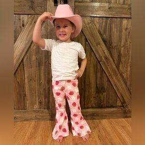 Pink Strawberry Print Kids Flared Pants